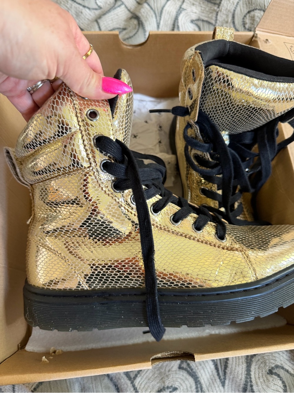 Dr. Marten Metallic Gold Lace-Up Combat Boots